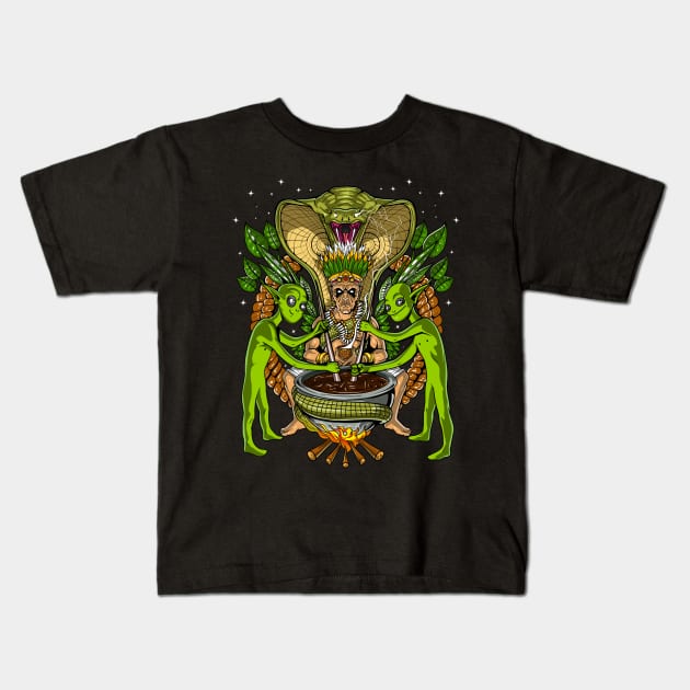 Ayahuasca Shaman Aliens Kids T-Shirt by underheaven